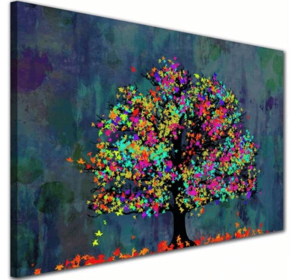 obraz na ścianę z kolorowym drzewem