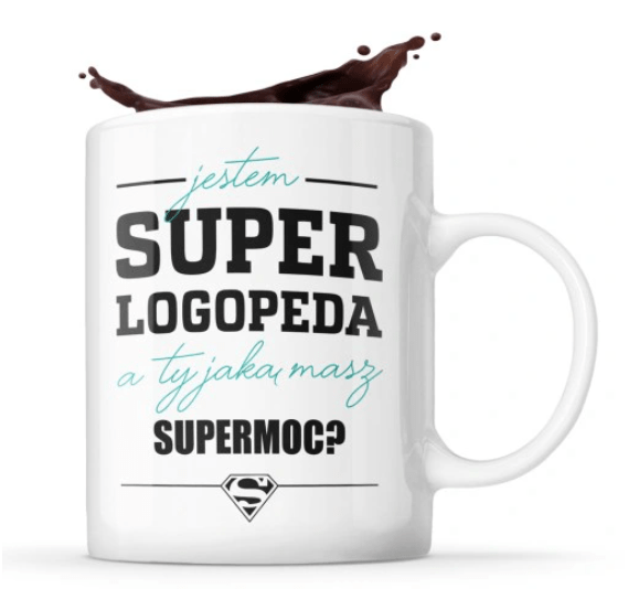 Kubek dla logopedy z nadrukiem "Jestem super logopeda, a ty jaką masz supermoc?"