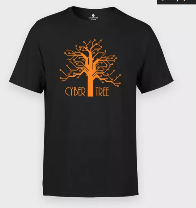 Czarna koszulka dla nerda z pomarańczowym nadrukiem "Cybertree"