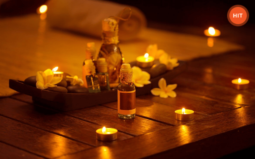 Voucher na masaż lub inny zabieg - obrazek z olejkami i świeczkami