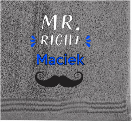 Ręcznik dla fizjoterapeuty z nadrukiem "Mr. Right Maciek" - dowolne imię do naniesienia